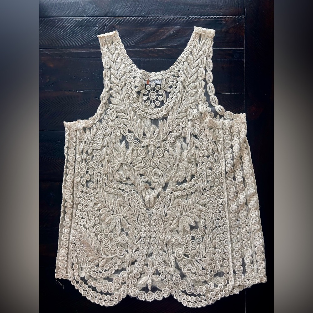 APRICOT Sheer Metallic Sparkle Embroidered Tank Top Fairy Whimsigoth Boho | Sz M - Picture 7 of 16